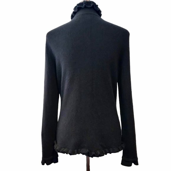 Collection Fifty Nine Womens Black 100% Cashmere Ruffle Trim Snaps Cardigan M - Picture 3 of 9